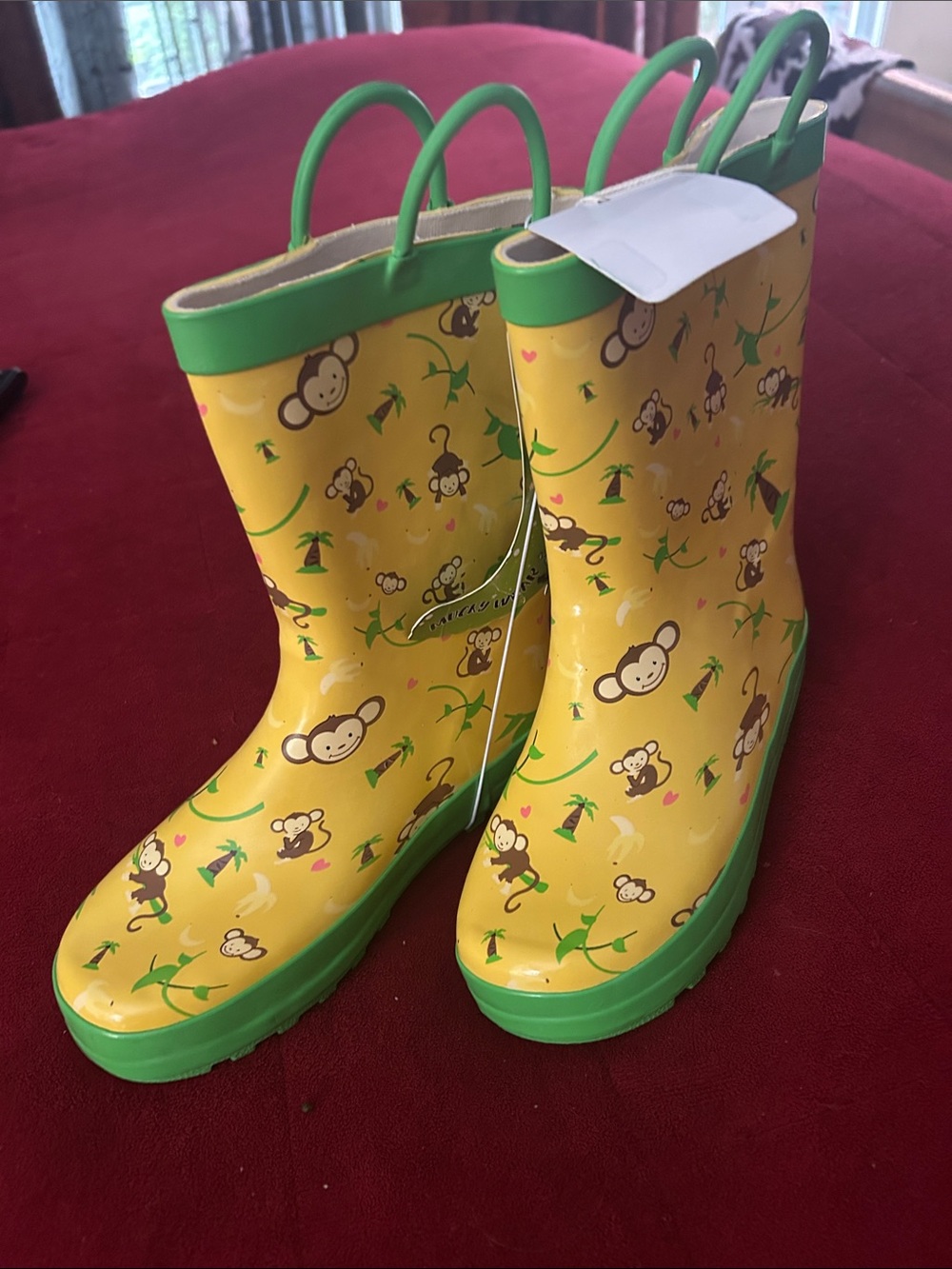 Kids Yellow Rain Boots with Green Trim